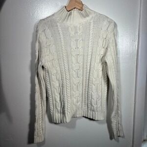 Vtg Gap Cable Knit Sweater Women Sz S Cream Mock Neck 100% Cotton‎ Pullover